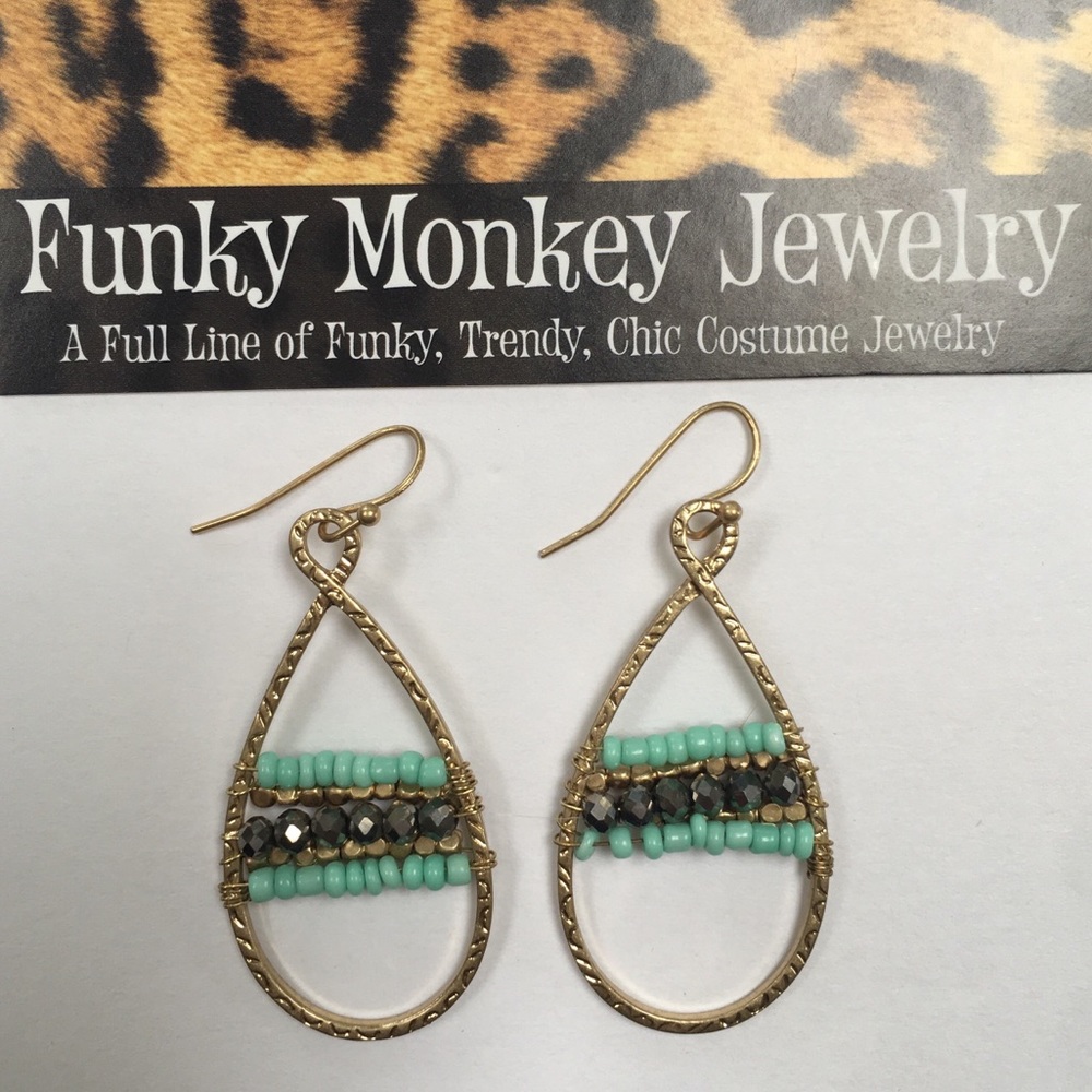 Beaded Gold Color Hanging Earrings